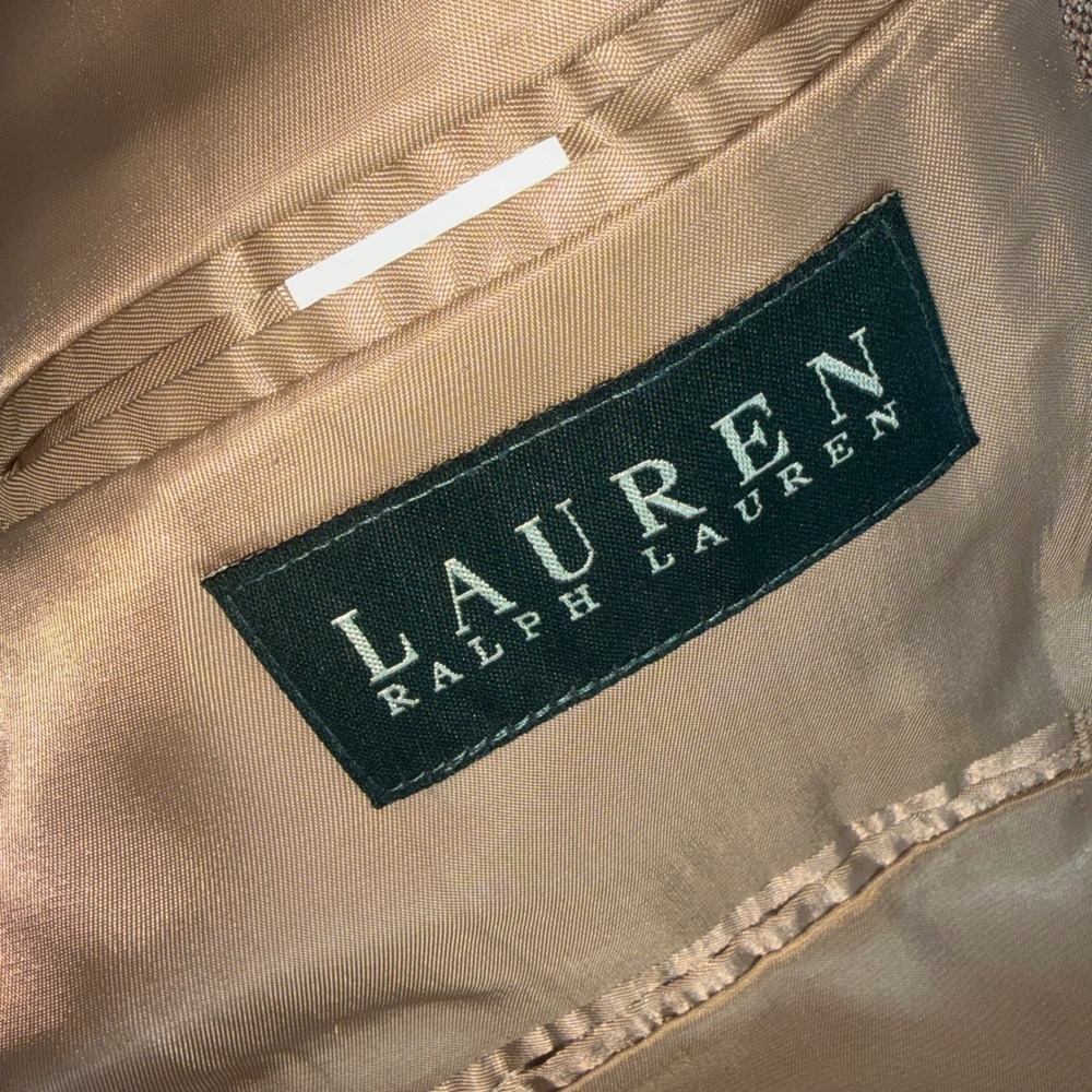 Lauren Ralph Lauren Mens 48R Blazer Brown Silk Wool Herringbone Sport Coat - Picture 2 of 7